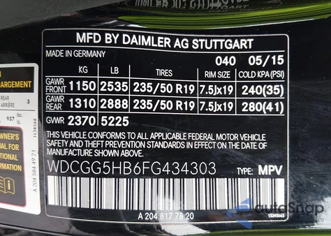 2015 Mercedes-Benz Glk 350 из США, поврежденный, VIN WDCGG5HB6FG434303